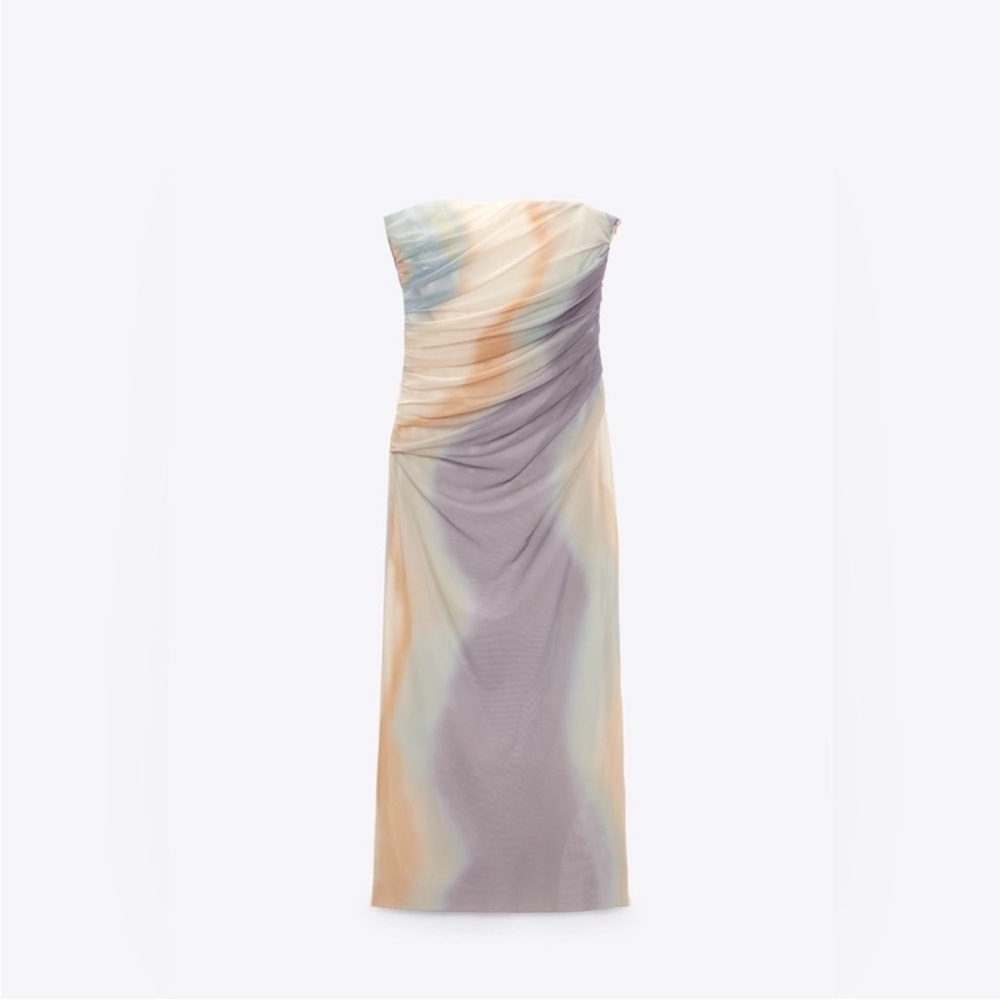 ZARA WOMAN NWT SS23 STRAPLESS PRINTED TULLE DRESS 7753/418 285/015 - Picture 7 of 9